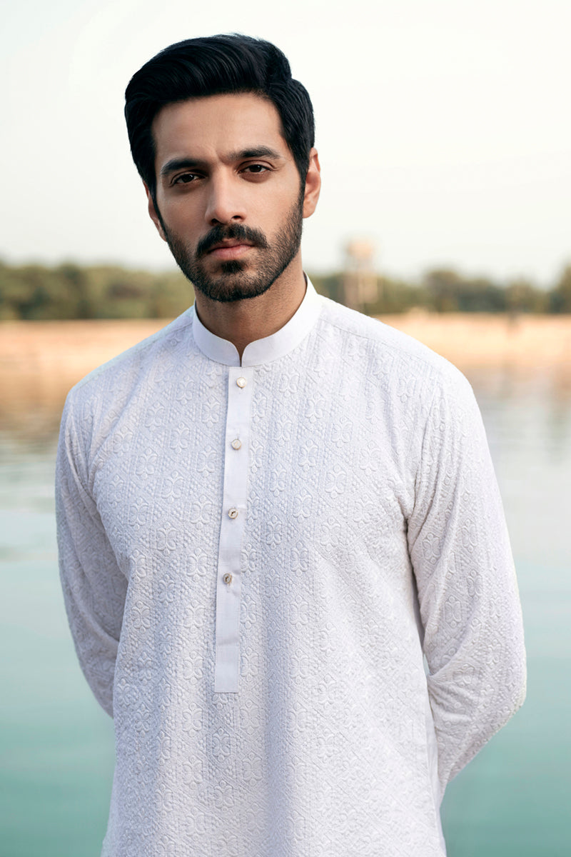 White Chickankari Cotton Kurta Set (2-Piece) - Image 6