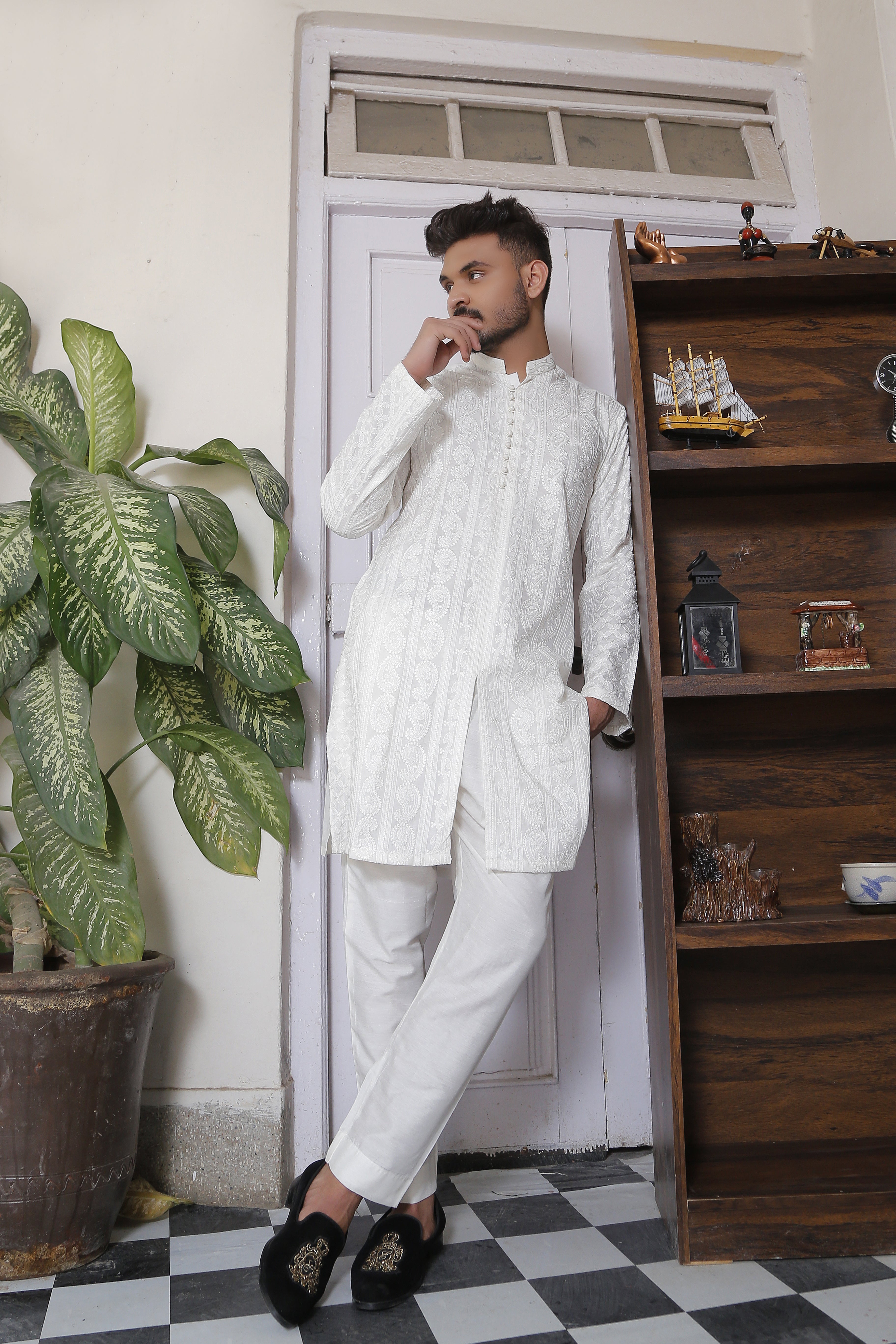 White Chikankari Cotton Kurta Set (2-Piece) - Image 2