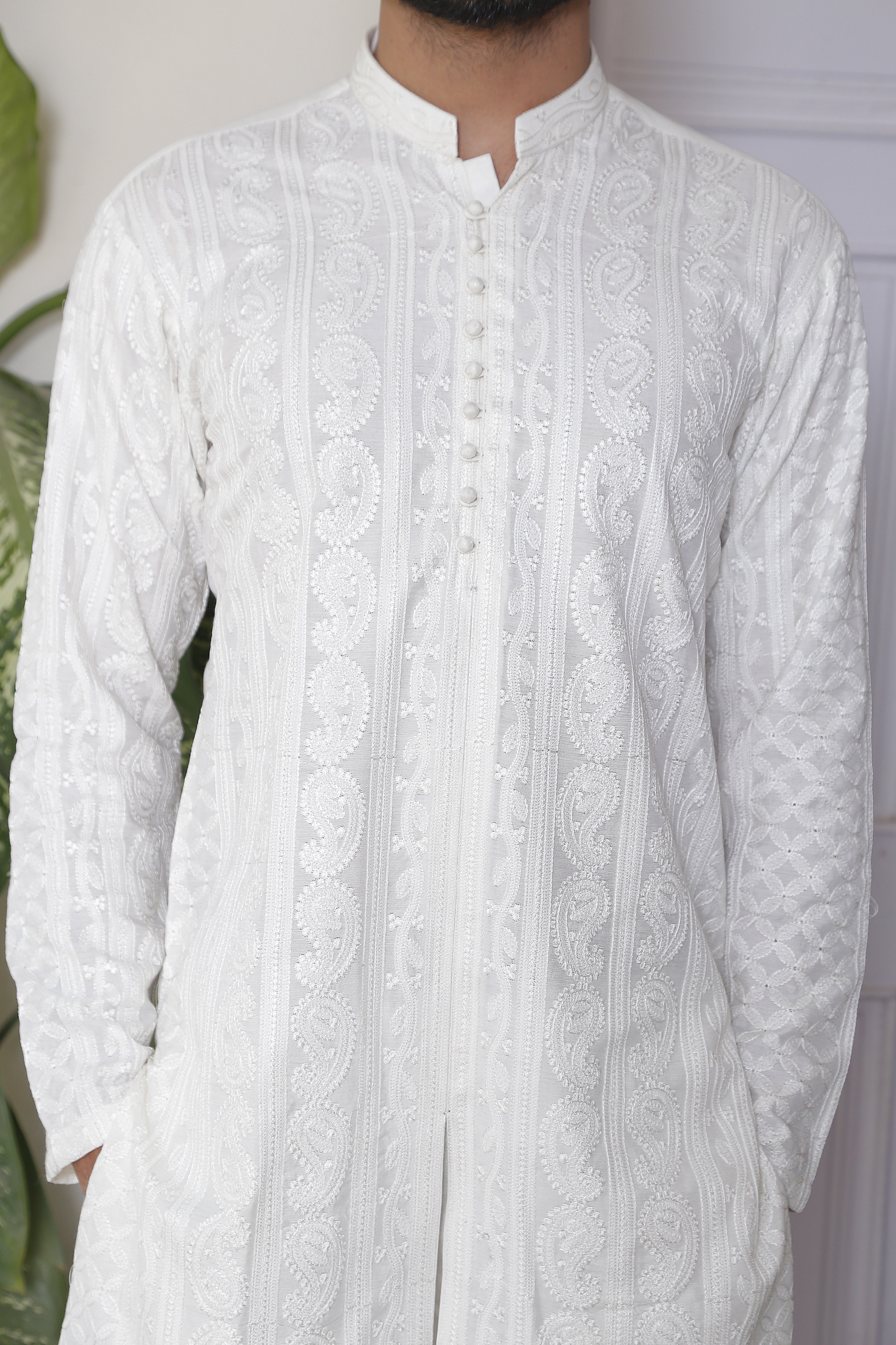 White Chikankari Cotton Kurta Set (2-Piece) - Image 4
