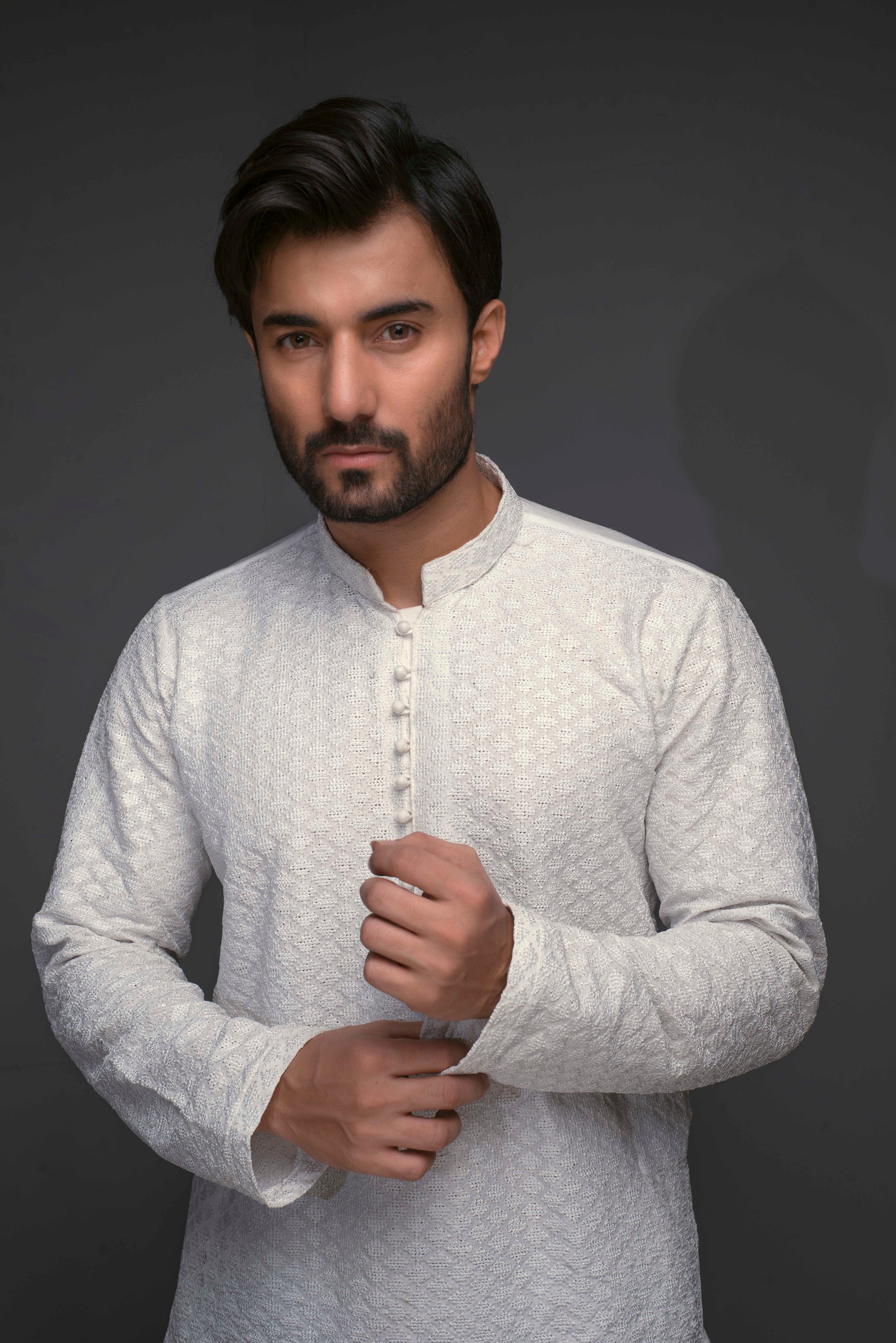 White Chikankari Embroidered Cotton Kurta Pajama (2-Piece) - Image 1