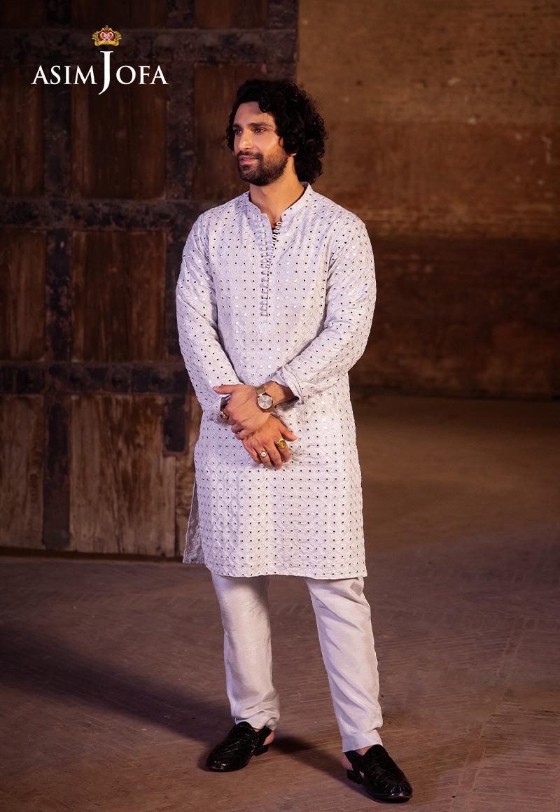 White Mirror Work Cotton-Silk Kurta Set (2-Piece) - Image 1