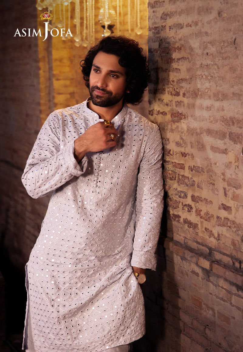 White Mirror Work Cotton-Silk Kurta Set (2-Piece) - Image 2