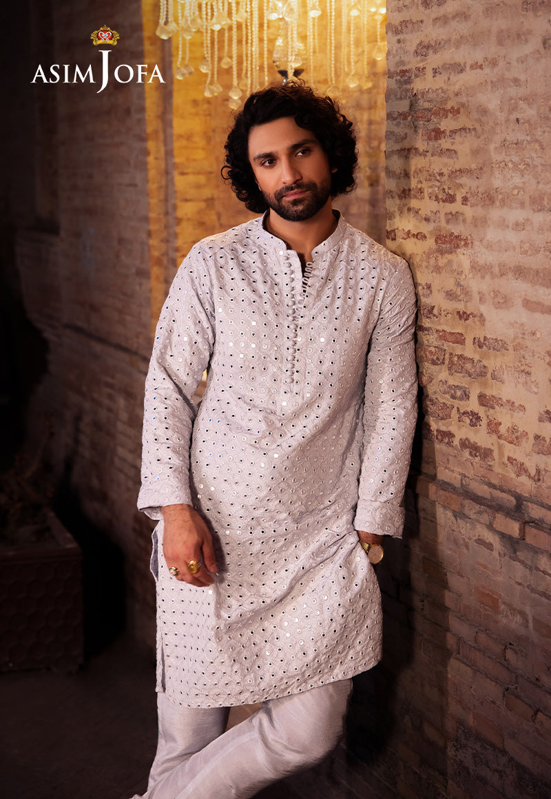 White Mirror Work Cotton-Silk Kurta Set (2-Piece) - Image 3