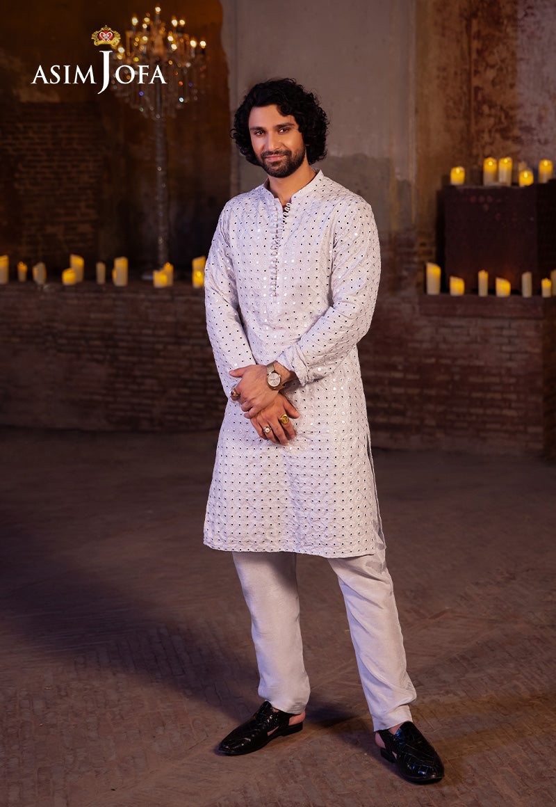 White Mirror Work Cotton-Silk Kurta Set (2-Piece) - Image 4