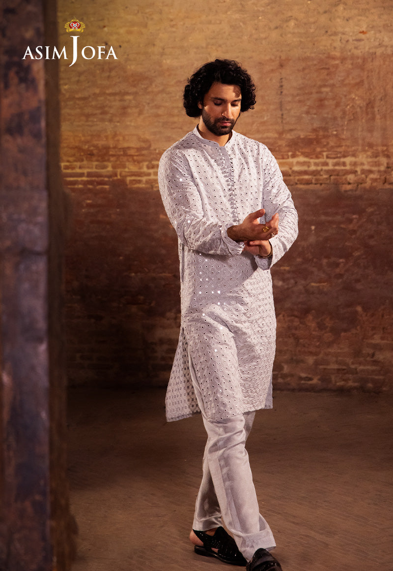 White Mirror Work Cotton-Silk Kurta Set (2-Piece) - Image 6