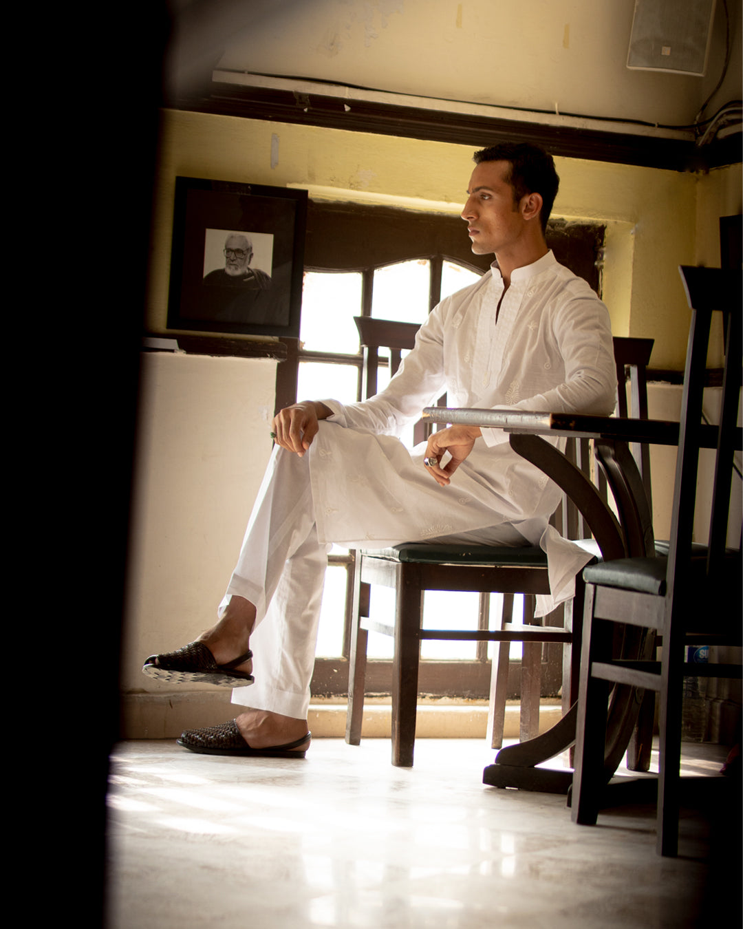 White Embroidered Cotton Kurta Set (2-Piece) - Image 4