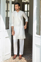 White Self-Embroidered Cotton Kurta (2-Piece) - Image 2
