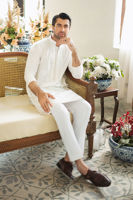 White Self-Embroidered Cotton Kurta (2-Piece) - Image 3