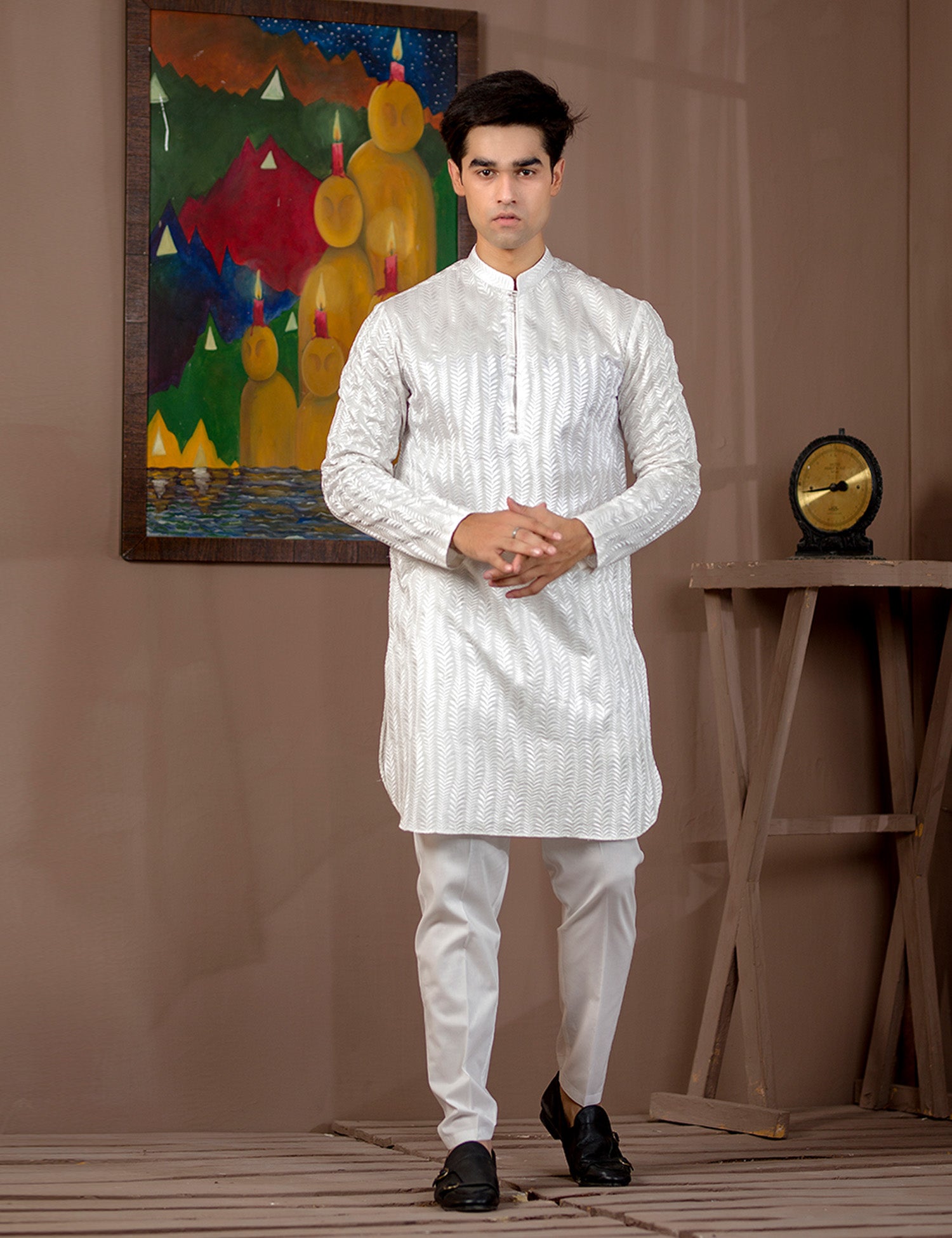 White Embroidered Cotton Kurta Set (2-Piece) - Image 1