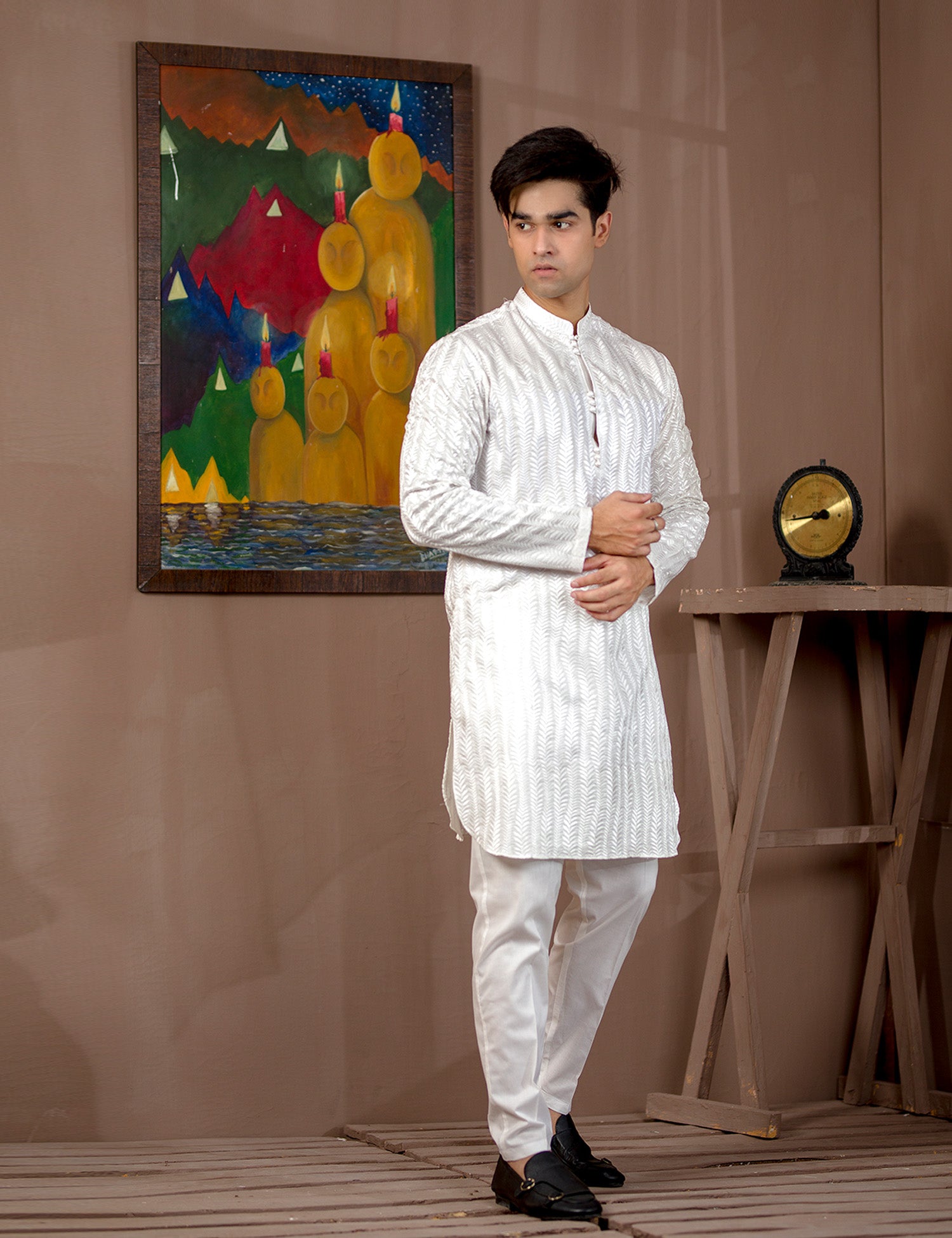 White Embroidered Cotton Kurta Set (2-Piece) - Image 2