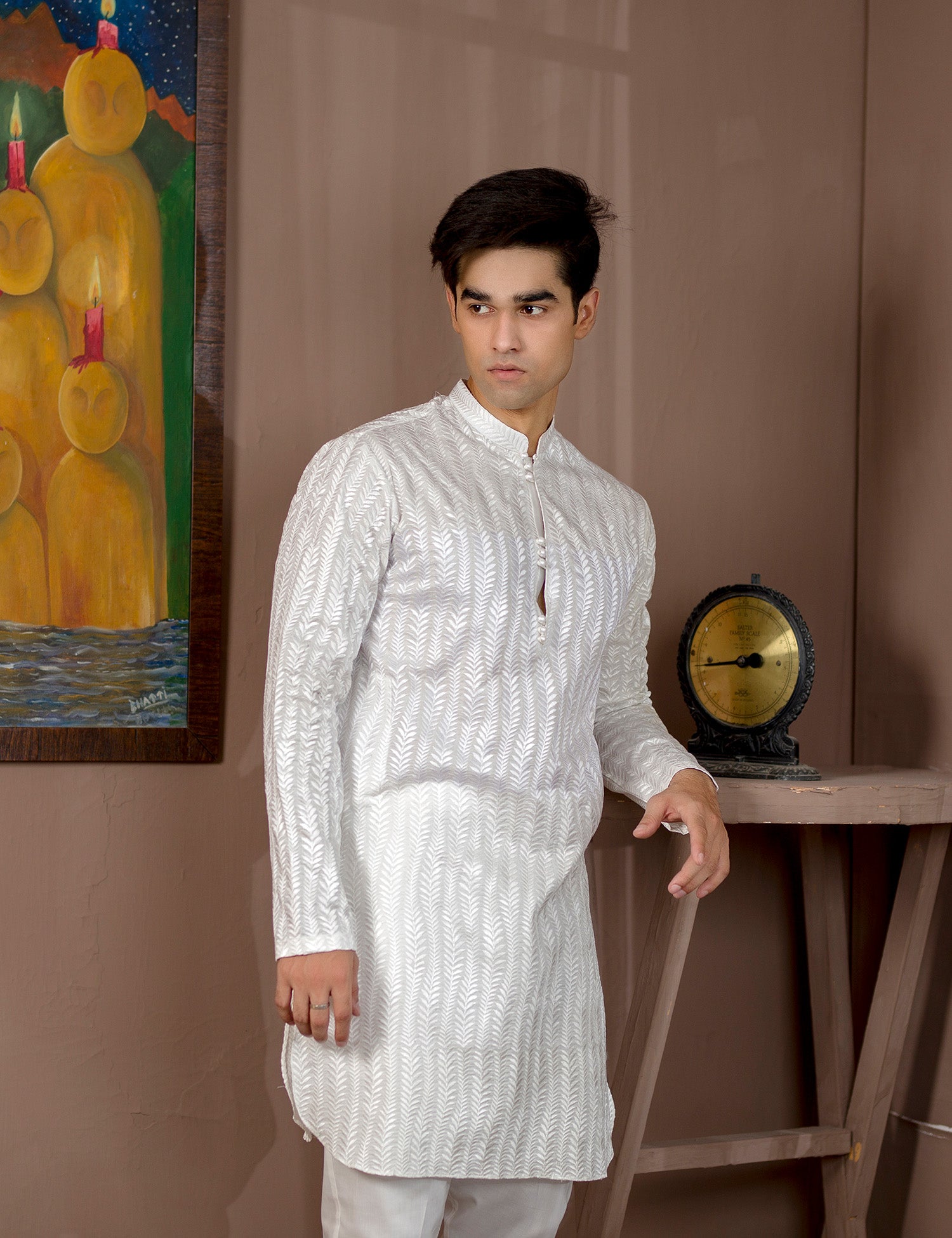 White Embroidered Cotton Kurta Set (2-Piece) - Image 4