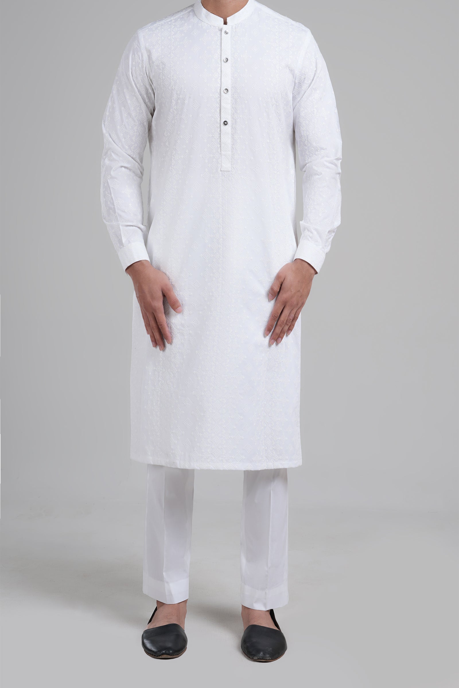 White Embroidered Egyptian Cotton Kurta (2-Piece) - Image 1