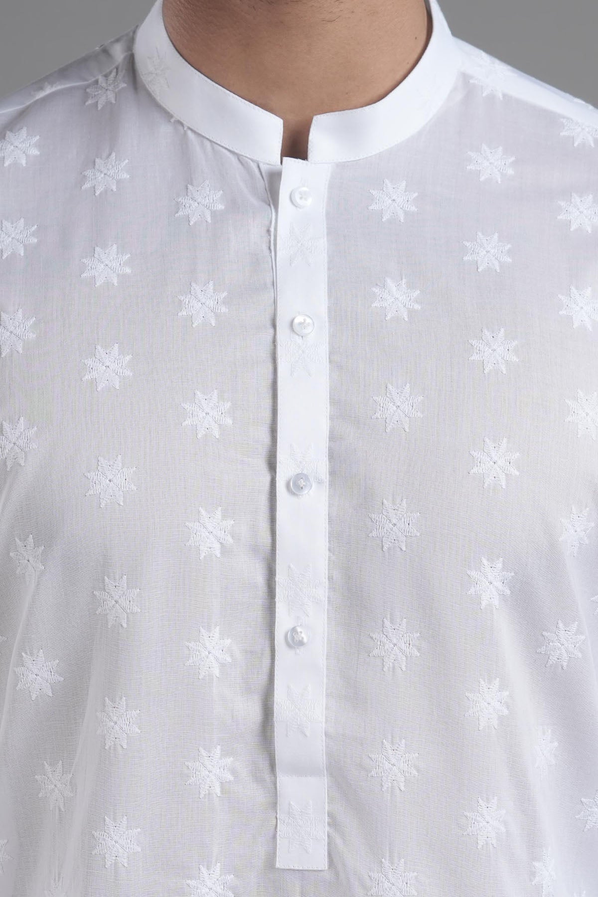 White Embroidered Egyptian Cotton Kurta (2-Piece) - Image 1