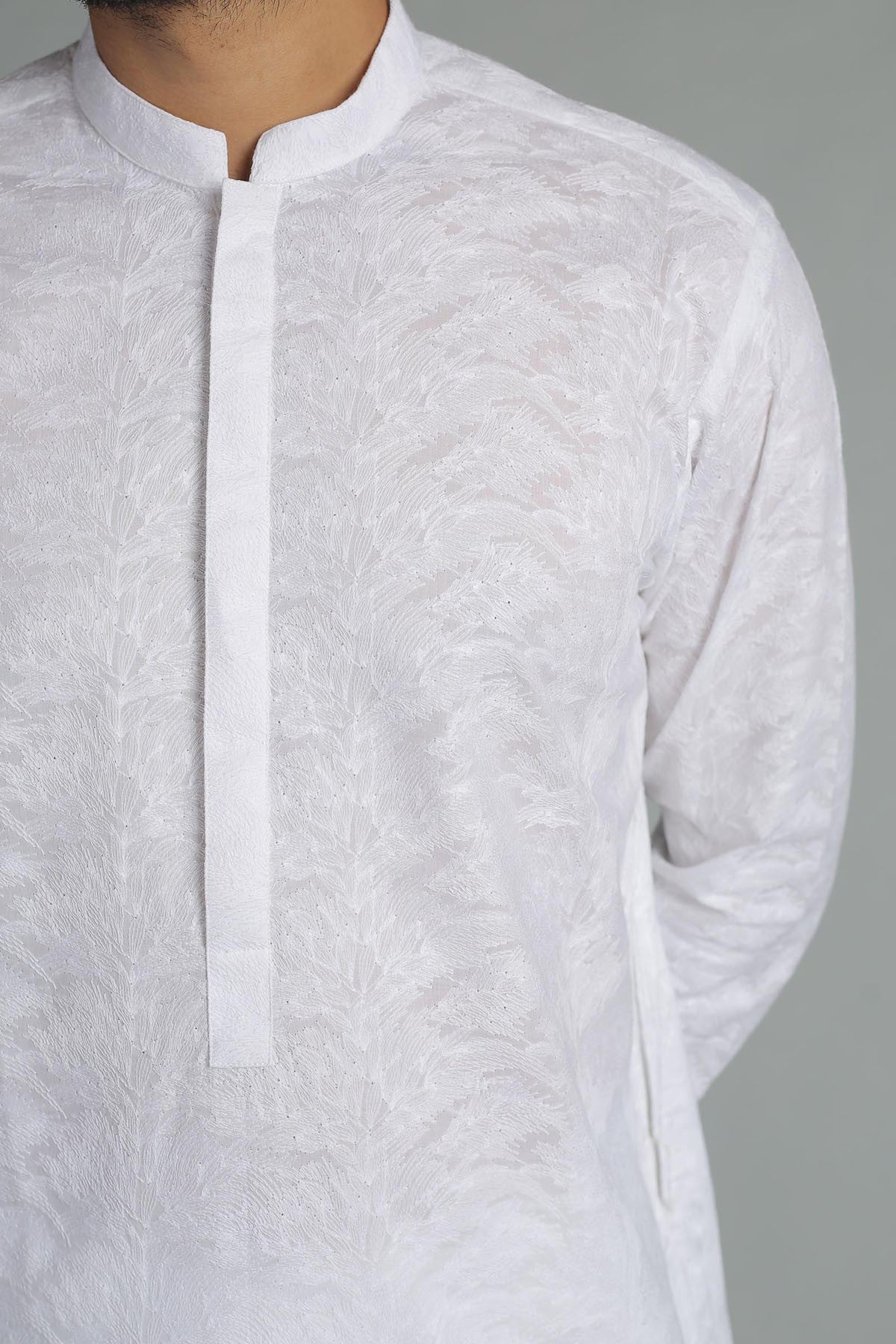 White Embroidered Egyptian Cotton Kurta (2-Piece) - Image 2