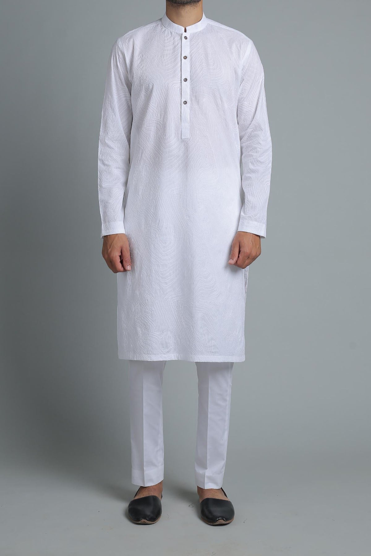 White Embroidered Egyptian Cotton Kurta (2-Piece) - Image 1