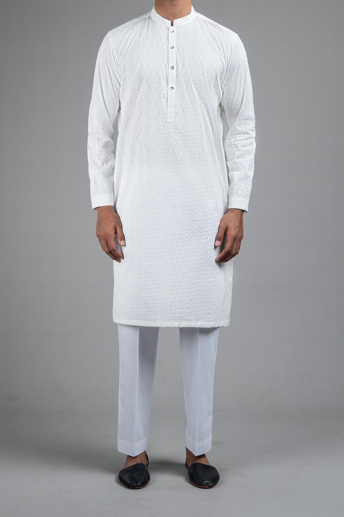 White Embroidered Egyptian Cotton Kurta (2-Piece) - Image 1