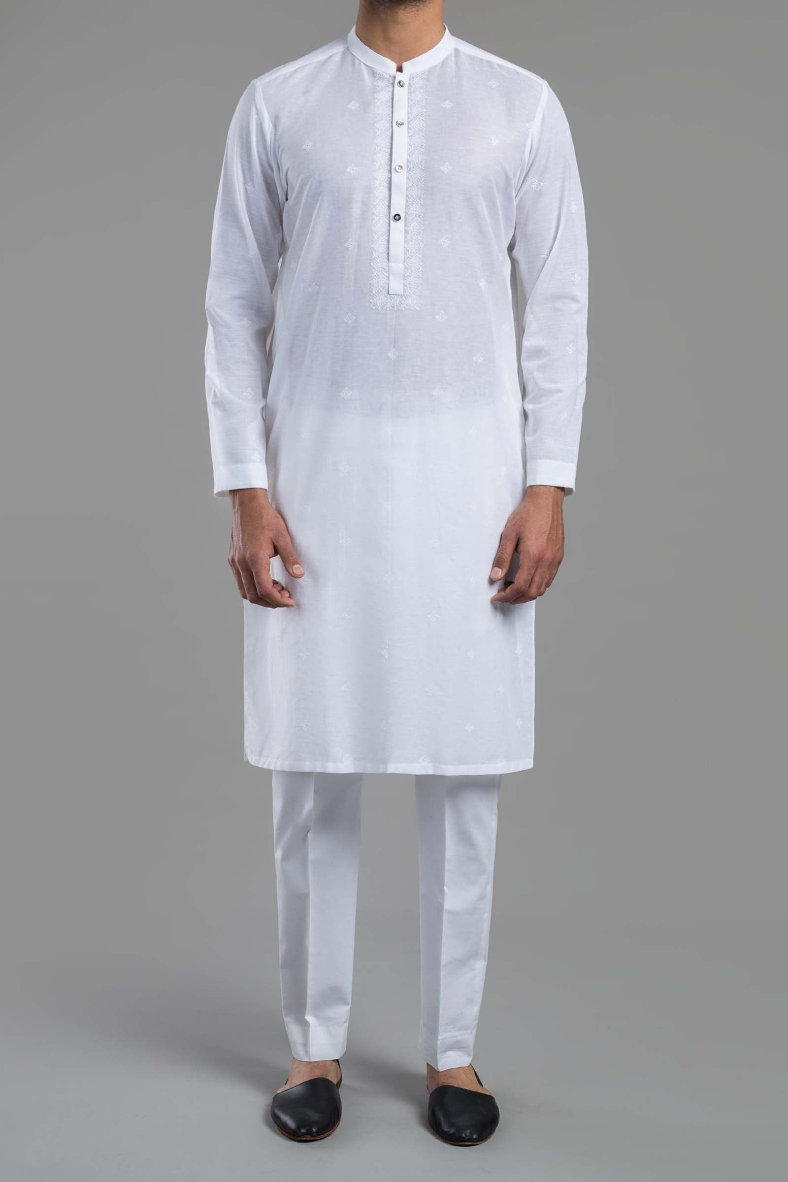 White Embroidered Egyptian Cotton Kurta (2-Piece) - Image 1