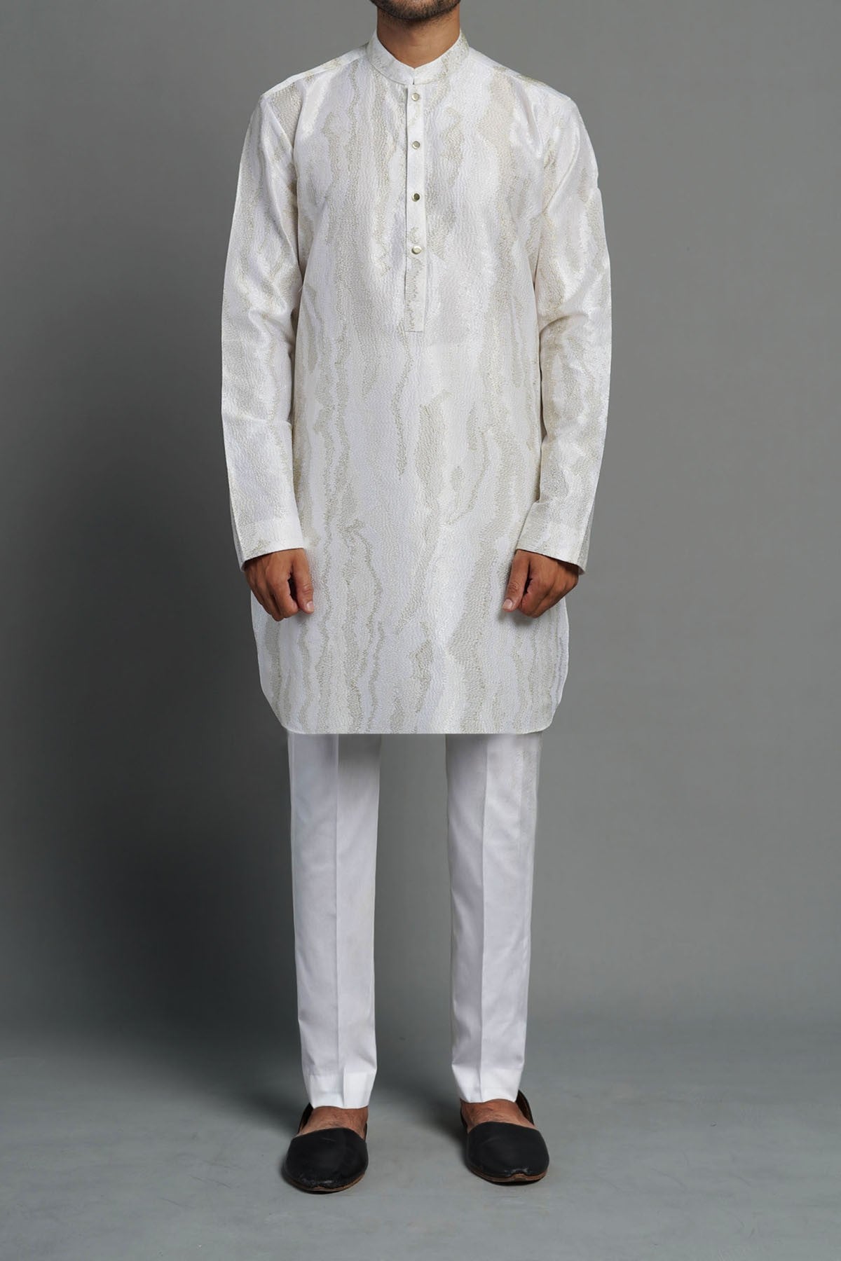 White Embroidered Egyptian Cotton Short Kurta (2-Piece) - Image 1