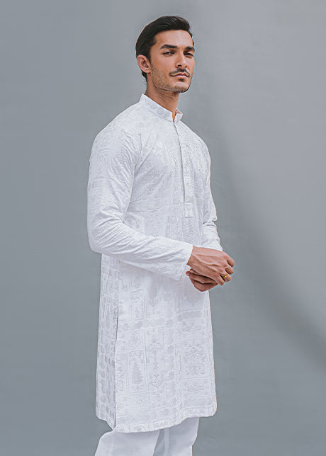 White Embroidered Lawn Kurta (2-Piece) - Image 3