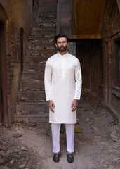White Mirror Work Pure Silk Kurta (2-Piece) - Image 2