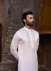 White Mirror Work Pure Silk Kurta (2-Piece) - Image 3