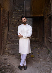 White Mirror Work Pure Silk Kurta (2-Piece) - Image 4