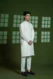 White Embroidered Blended Kurta Pajama (2-Piece) - Image 3