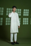 White Embroidered Blended Kurta Pajama (2-Piece) - Image 8