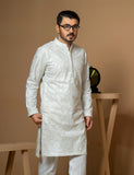 White Embroidered Wash & Wear Kurta Set (2-Piece) - Image 4
