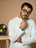 White Embroidered Wash & Wear Kurta Set (2-Piece) - Image 6