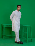 White Embroidered Wash N Wear Kurta Pajama (2-Piece) - Image 2