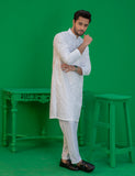 White Embroidered Wash N Wear Kurta Pajama (2-Piece) - Image 4