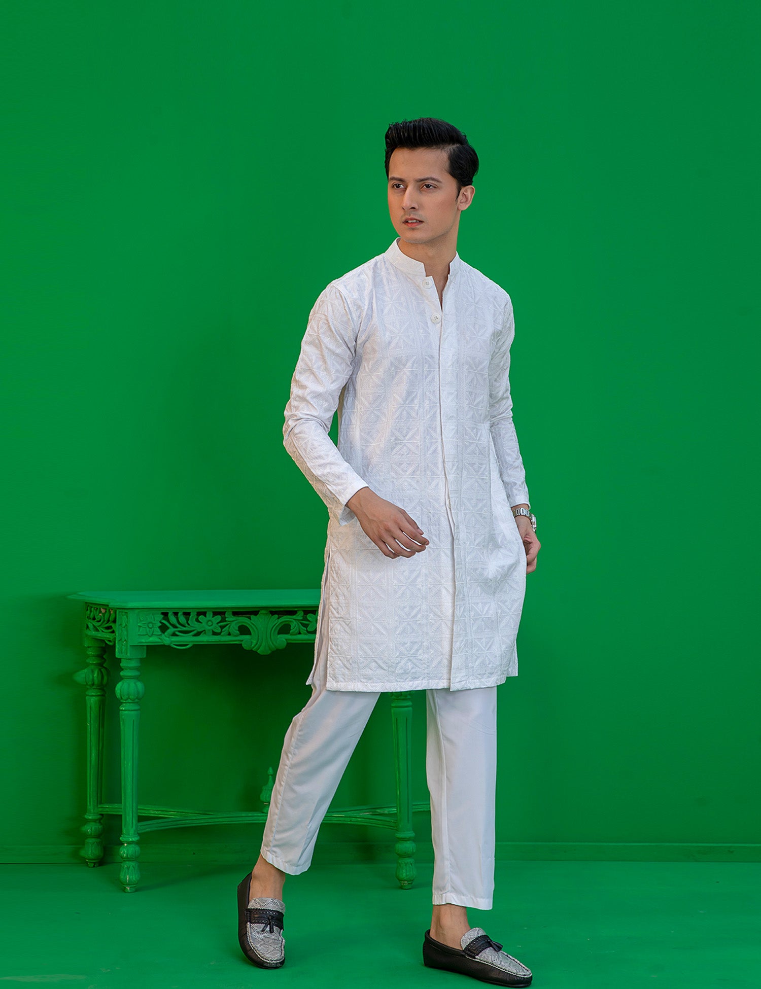 White Embroidered Wash N Wear Kurta (2-Piece) - Image 1