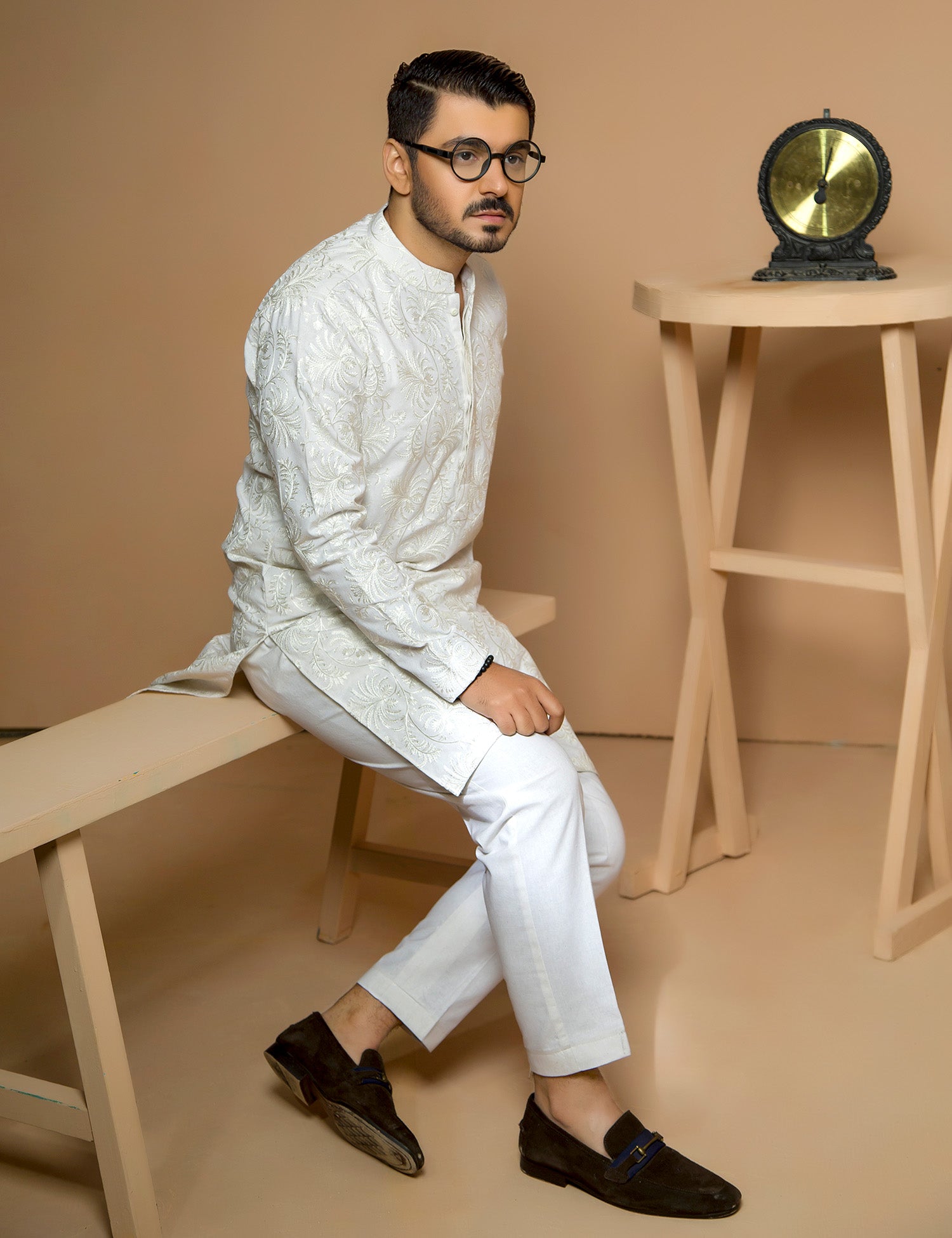 White Embroidered Wash & Wear Kurta Set (2-Piece) - Image 4