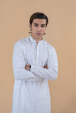 White Embroidered Wash & Wear Kurta Set (2-Piece) - Image 6