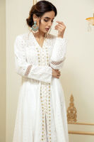 Pakistani White Chikan Embroidered Cotton Frock (3-Piece) - Image 3