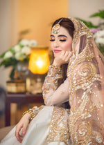 Pakistani White Gold Embroidered Net & Silk Farshi Gharara (3-Piece) - Image 4