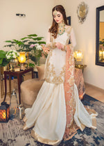 Indian White & Peach Embroidered Net Farshi Gharara (3-Piece) - Image 3