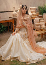 Indian White & Peach Embroidered Net Farshi Gharara (3-Piece) - Image 7