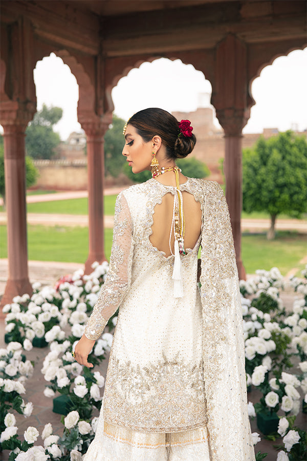 White Embellished Net Gharara Set (3-Piece) - Image 2