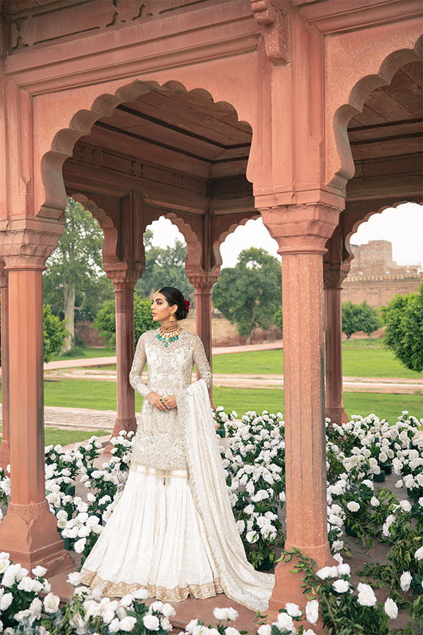 White Embellished Net Gharara Set (3-Piece) - Image 7