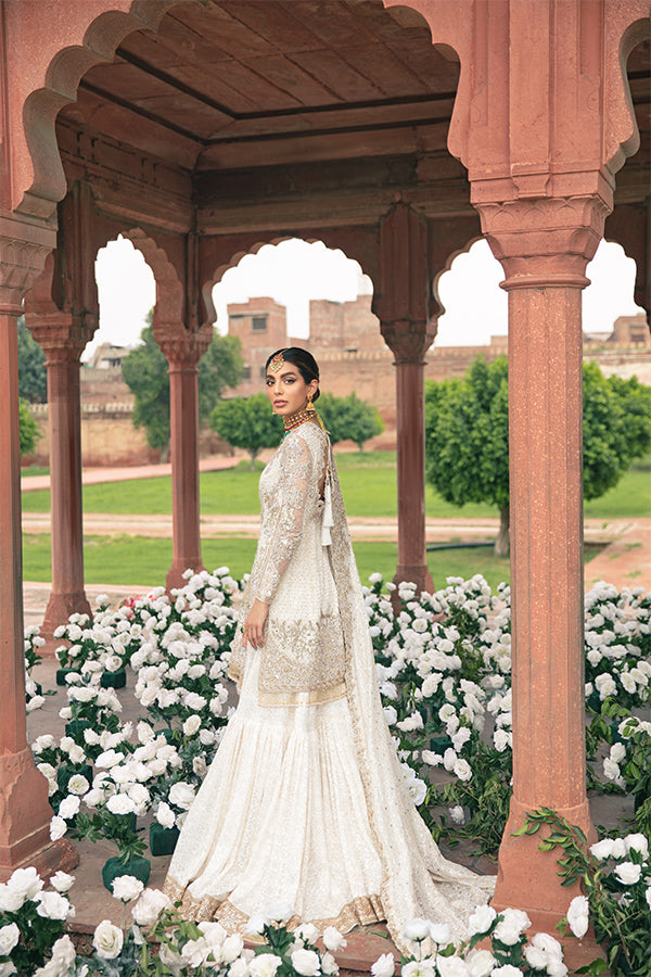 Indian White Embellished Net Gharara Set (3-Piece) - Image 3