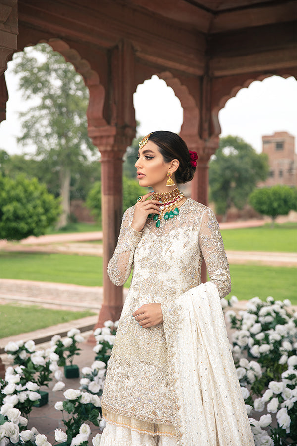 Indian White Embellished Net Gharara Set (3-Piece) - Image 5