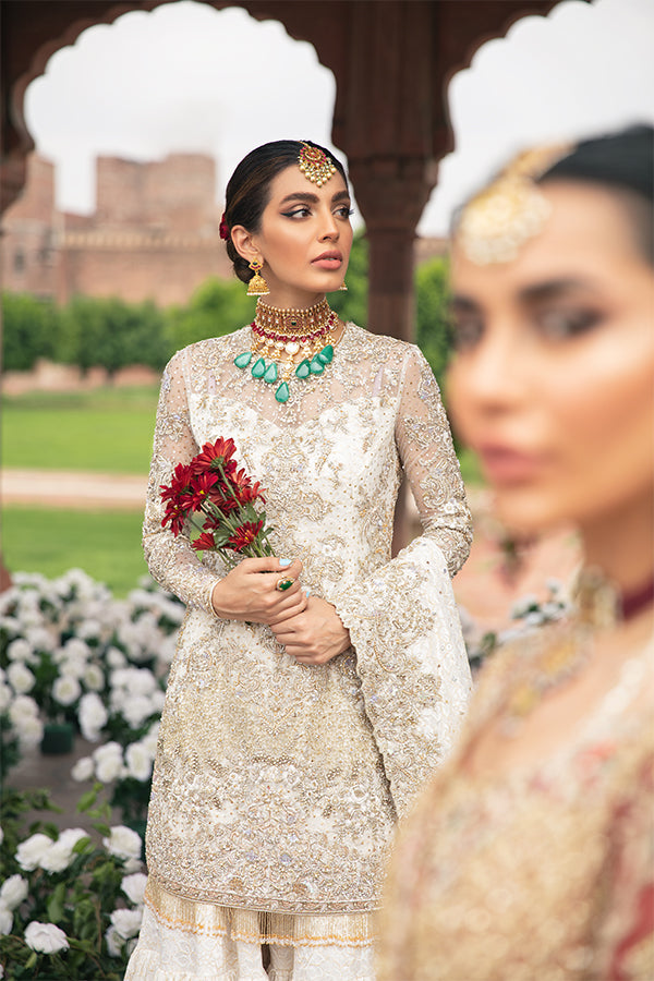 Indian White Embellished Net Gharara Set (3-Piece) - Image 8