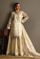 White Badla Boti Organza Tunic & Lamé Gharara (3-Piece) - Image 5