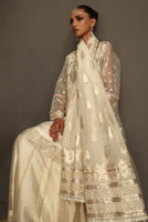 White Badla Boti Organza Tunic & Lamé Gharara (3-Piece) - Image 6