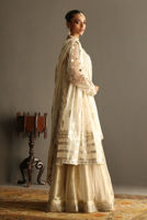 White Badla Boti Organza Tunic & Lamé Gharara (3-Piece) - Image 7