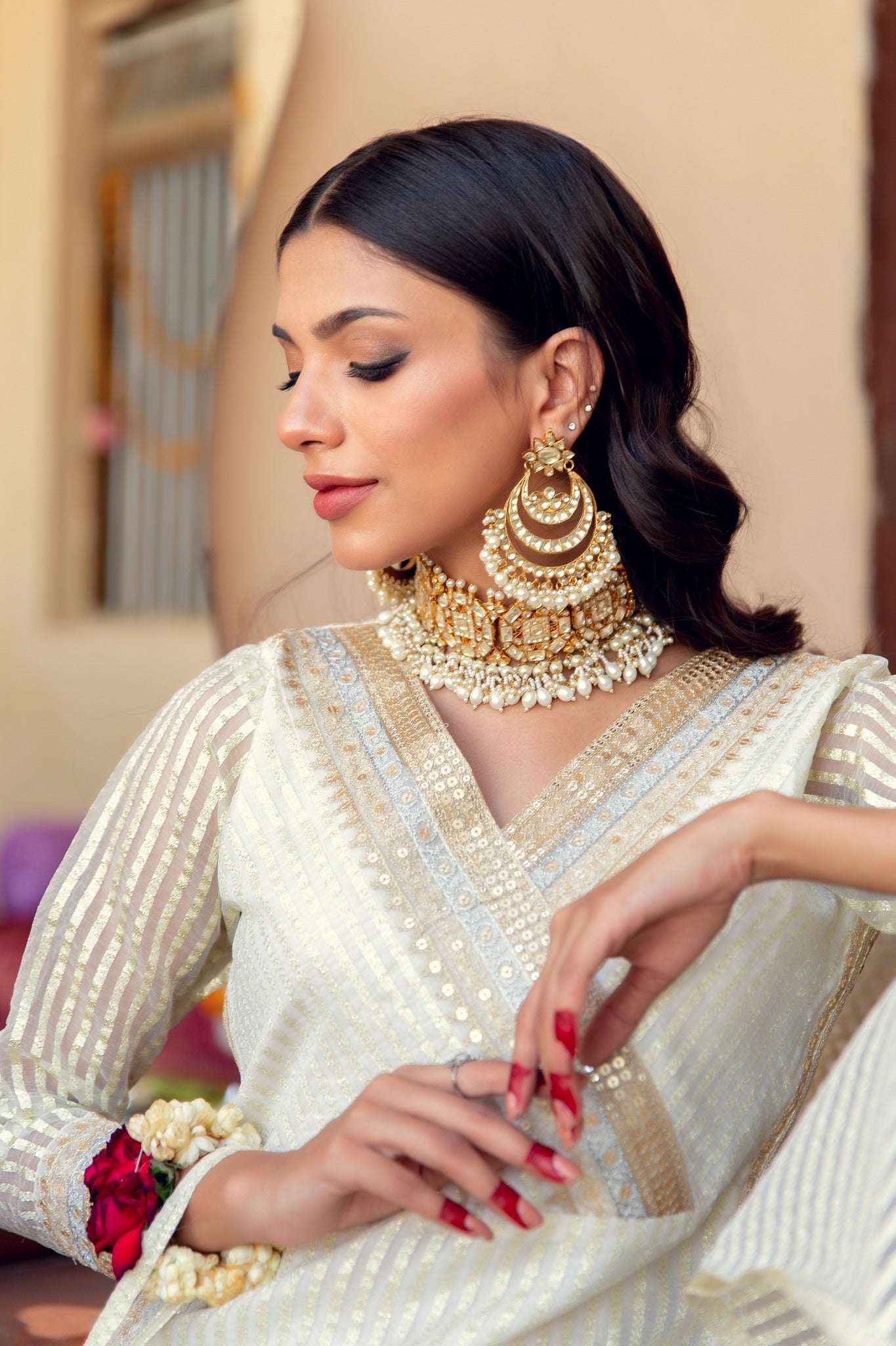 White Tilla Embroidered Organza Gharara Set (3-Piece) - Image 2