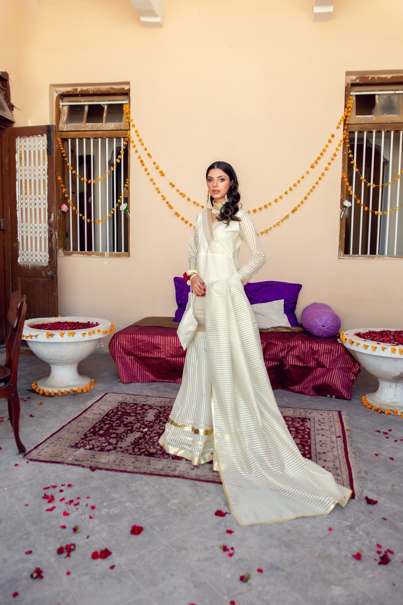 White Tilla Embroidered Organza Gharara Set (3-Piece) - Image 7