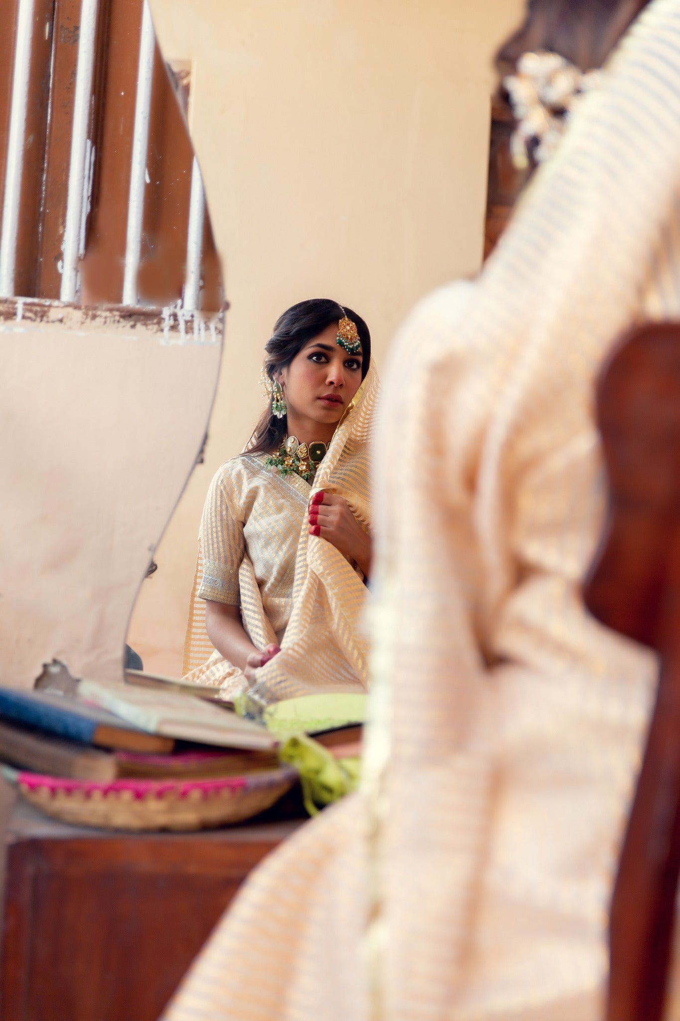 White Tilla Sequin Organza Gharara Set (3-Piece) - Image 6